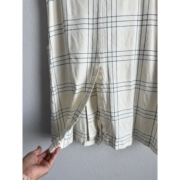 Maeve Anthropologie Long Linen Plaid Duster Vest Ivory Windowpane Academia‎ Sz 4 - Image 10