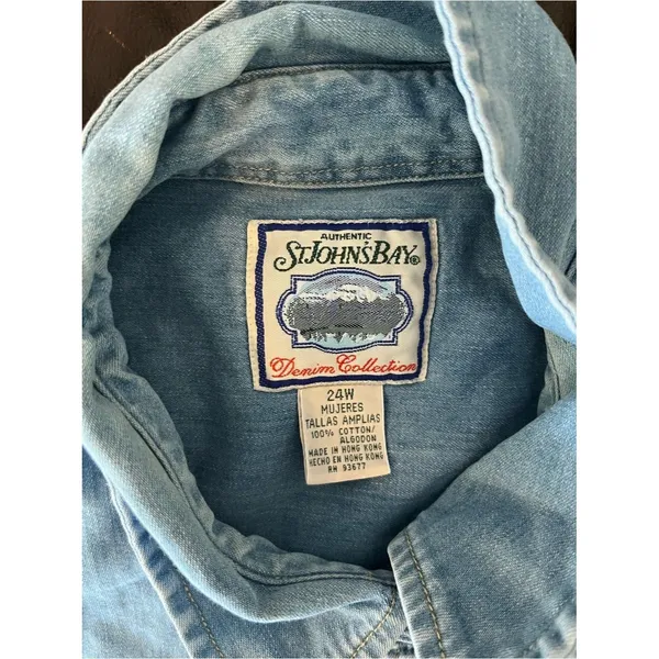 Vintage St Johns Bay Button Up Shirt Womens 24W Light Blue Denim Chambray Y2K - Image 14