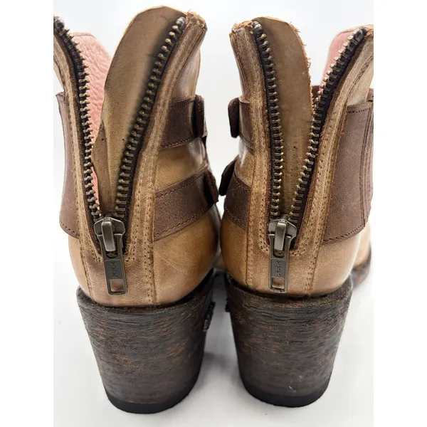 Miss Macie Tan Leather Open Toe Ankle Booties Brown Strap Block Heel 3" Boots 8M - Image 7