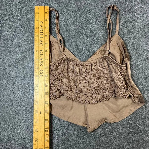 Subdued Brown Satin Lace Trim Handkerchief Hem Camisole Smocked Back Top‎ Small - Image 7