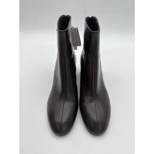 Mango Claro Chocolate Brown Mini Block Heel Leather Round Toe Ankle Boots 8.5 - Image 4