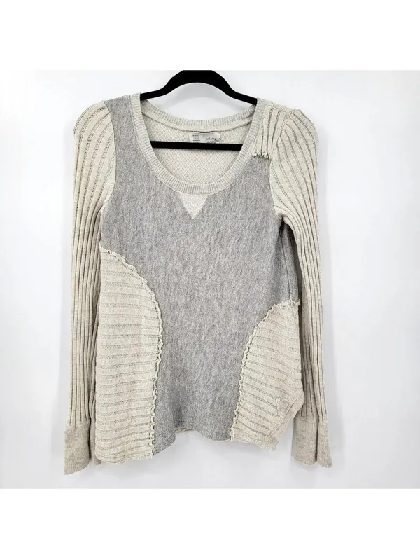 Anthropologie Saturday Sunday Woman’s M Mixed Knit Pullover Sweater Gray/Cream - Image 3