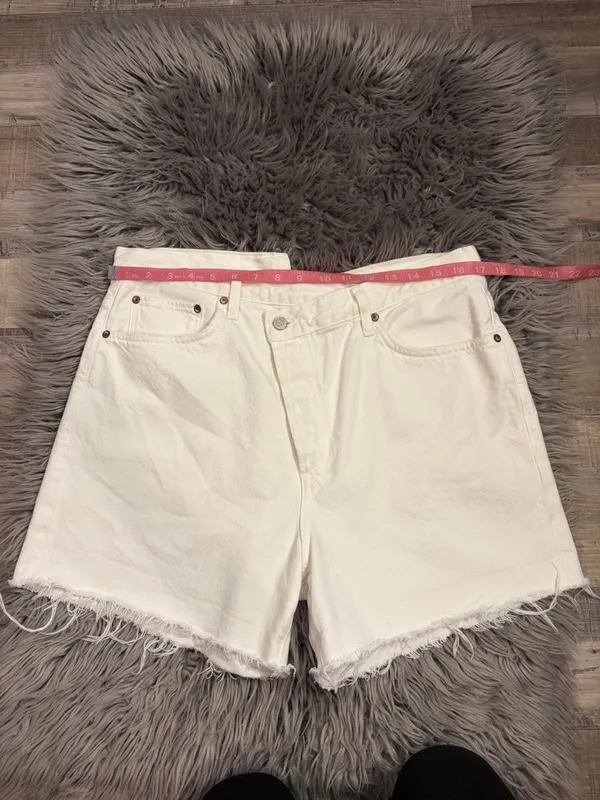 Agolde organic cotton denim criss cross high rise shorts raw hem white 31 - Image 5