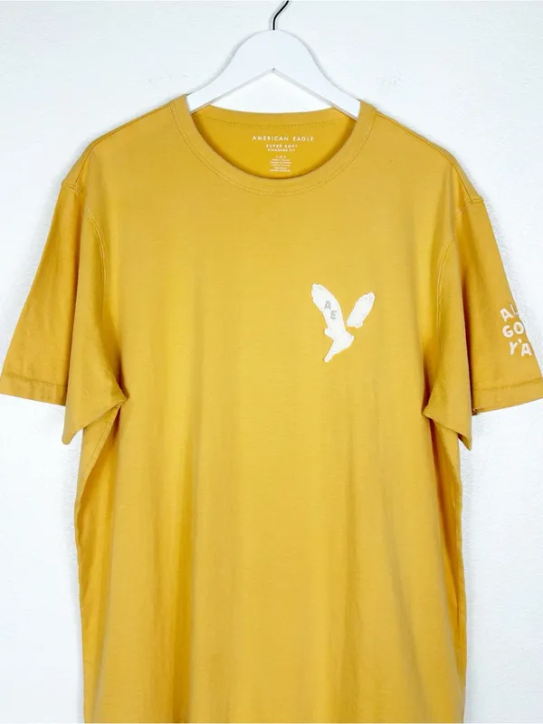 American Eagle Cotton Super Soft Mustard Colored Tee Shirt Size L Large NEW - Image 3
