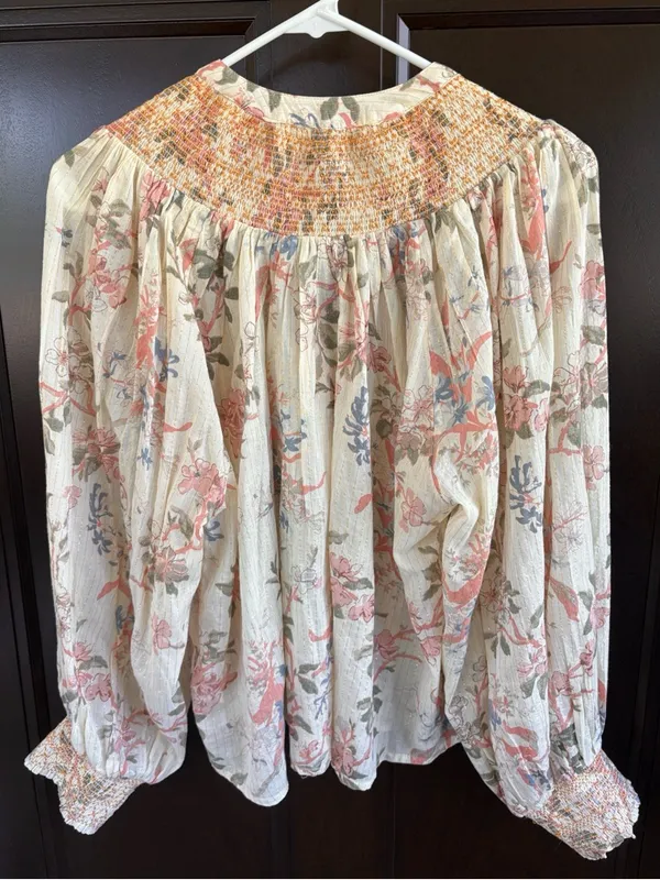 EUC Anthropologie Smocked Lurex Floral Long Sleeve Top Size Small - Image 13