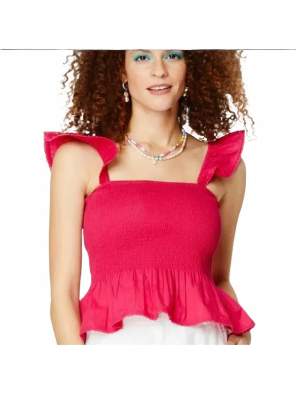Roller Rabbit Dove Smocked Bodice Ruffle Cap Sleeve Square Neck Peplum Hem Top S - Image 3
