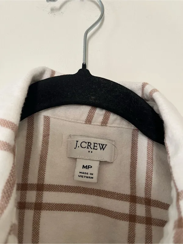 J crew White Brown Plaid Flannel Button Down Shirt Medium Preppy Coastal Western - Image 2