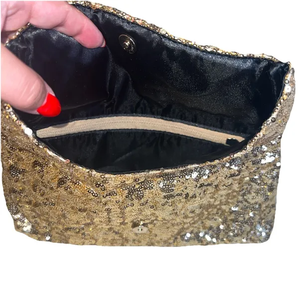Victoria's Secret Angel Gold Sequin Foldover Clutch‎ Cosmetic Bag NWT Gold Glam - Image 9