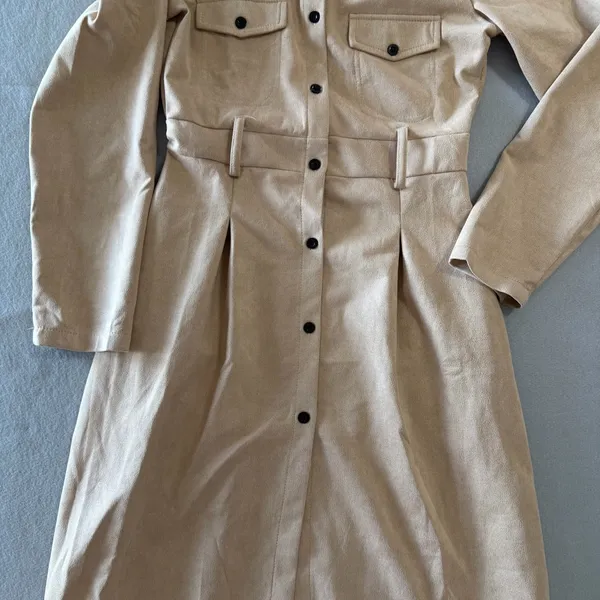 Women's Tan Long Sleeve Fitted Shirt Dress Size Small #260666 - Image 3