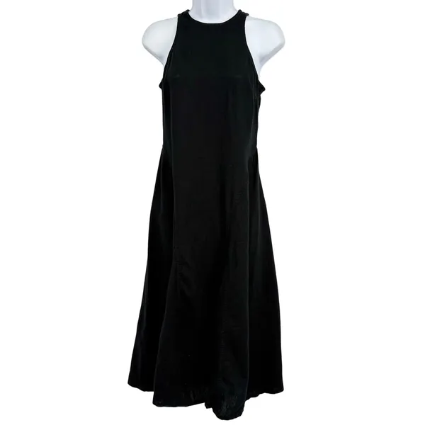 Future Collective‎ Midi Dress Women 4 Black Linen Blend Halter Neck Racerback - Image 3