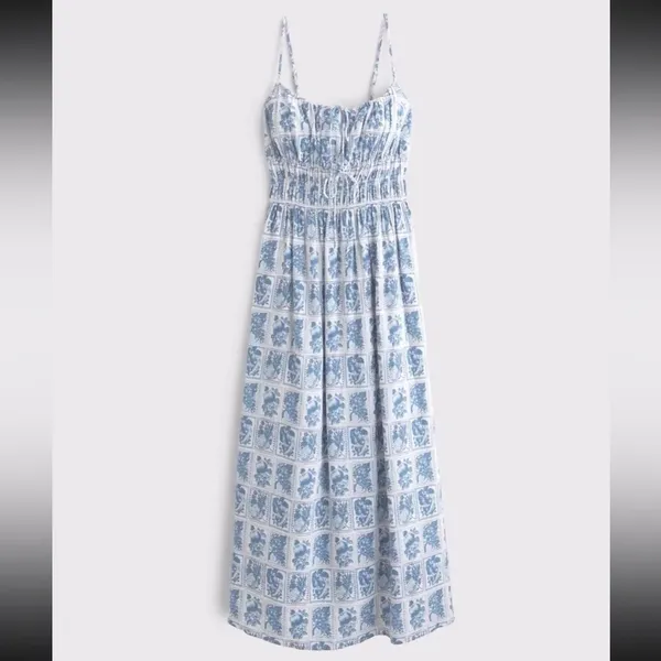 Abercrombie & Fitch Blue and White Maxi Dress Blue and White Floral Patterned M - Image 4