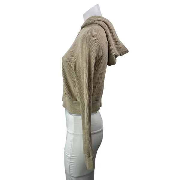 Aritzia TNA Tan Waffle Knit Thermal Full Zip Cropped Hoodie Hooded Sweatshirt S - Image 2