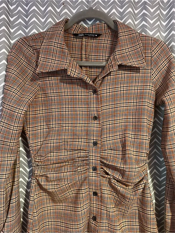 Zara | Plaid Button Down Shirt Dress, XS - Image 3