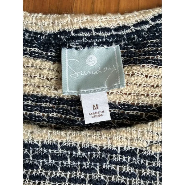 Sunday Striped Knit Pullover Top Navy Cream Twist Front 3/4 Sleeve Size M - Image 5