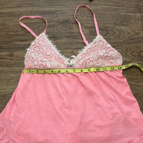 Victoria’s Secret Babydoll Pajama Tank Top Bubblegum Pink With Off White Daisy Coquette Lace Medium - Image 8