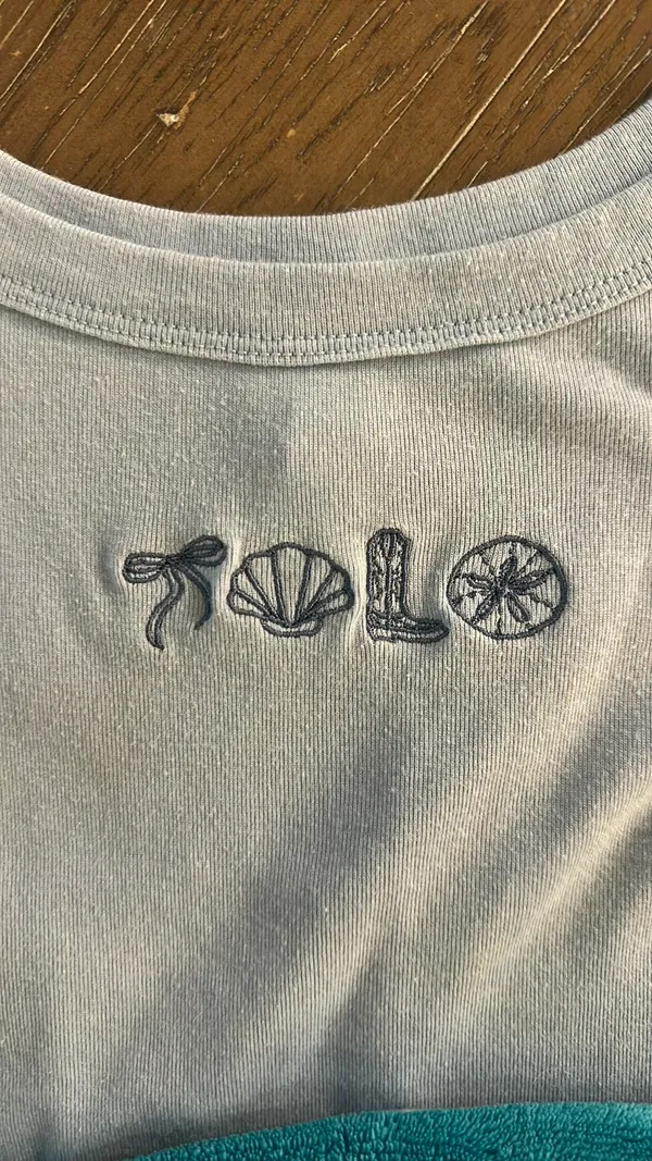Beach Embroidered Tank Top Blue - Image 4