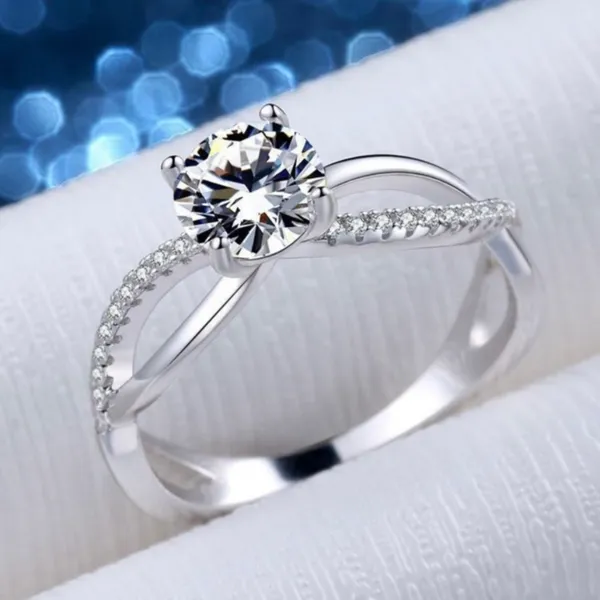 18K White Gold Plated Adjustable 1 CT CZ Diamond Wedding Ring for Women - Image 2