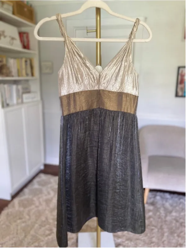 Adrianna Papell Metallic Colorblock Cocktail Party Dress Quiet Luxury Parisian 4 - Image 3