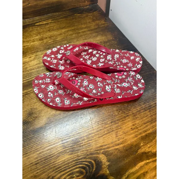 Coach Red Floral Flip Flops Size‎ 6 - Image 4