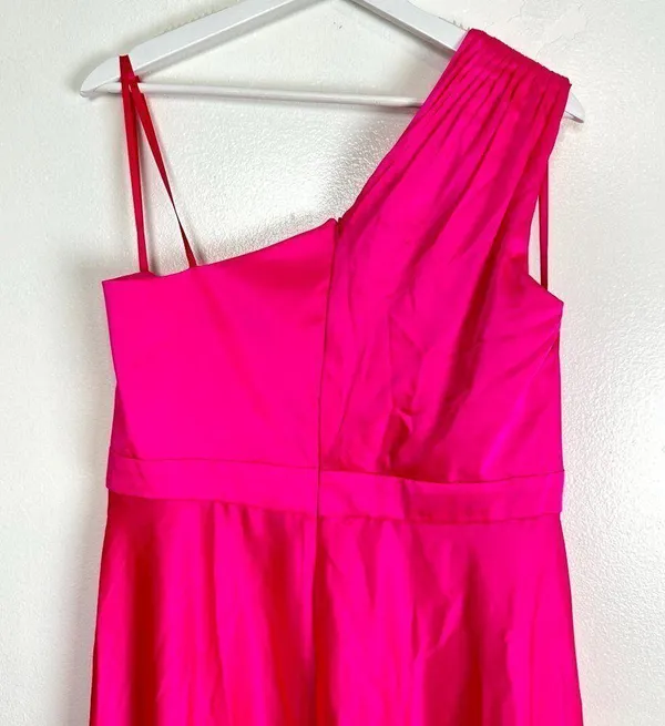 MAC DUGGAL One-Shoulder High-Low Satin Gown in Hot Pink Size Large - Image 6