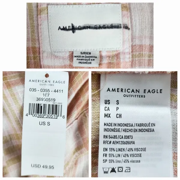 American Eagle Linen Blend Oversized Plaid Shirt - Image 2