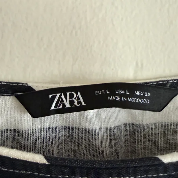 ZARA Linen Blend Black and White Striped Boxy Cap Sleeve Bateau Neck Shirt Large - Image 2