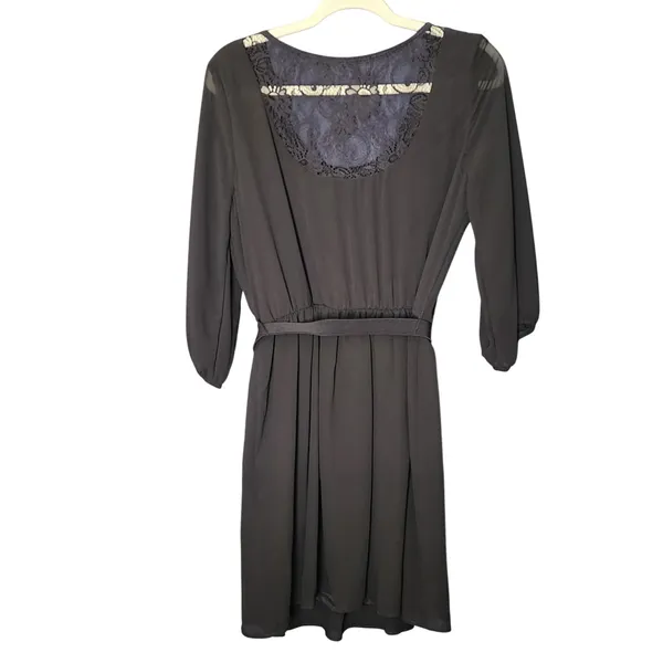 IZ Byer NWOT Women Party Dress Black Lace‎ Back Belted Chiffon 3/4 Sleeve L - Image 4