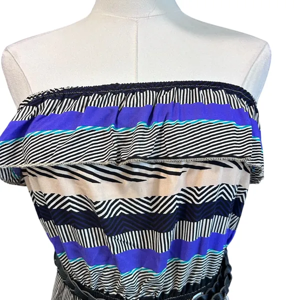 TRIXXI Maxi Dress Large w/ Belt Tube Top Y2K Artsy Patchwork Ruffle Blouson - Image 3