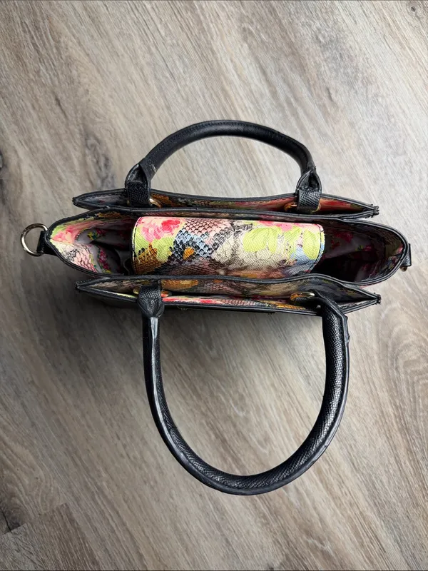 Betsey Johnson XO Chloe Floral Faux Snake Satchel Bag - Image 5