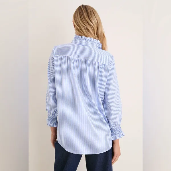 Tuckernuck Blue and White Stripe Teagan Popover Ruffle Top New Size Small - Image 4