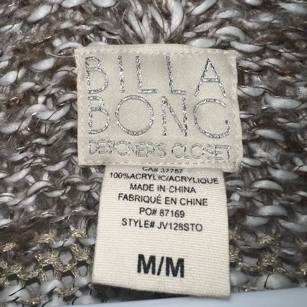 Billabong Designers Closet Open Cardigan Size Medium‎ Tan Cream Metallic Knit - Image 6