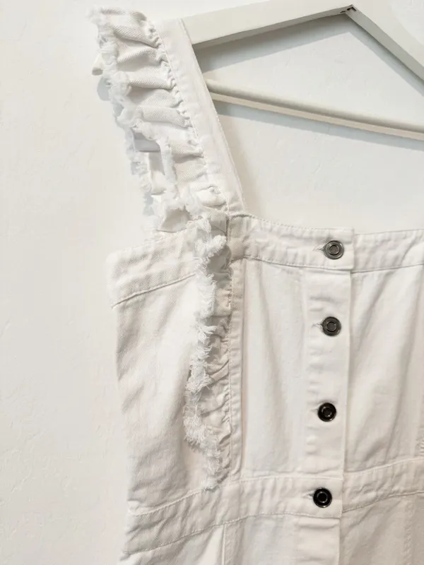 Elan Dress Size Medium White Denim Ruffle Frayed Button‎ Front Coastal Cowgirl - Image 4
