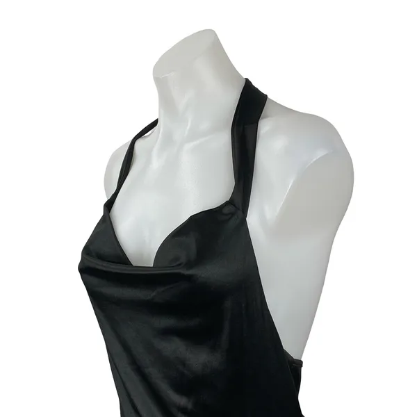 NEW Zaful Black Silk Satin Halter Cowl Neck Backless A Line Mini Dress Size M - Image 2