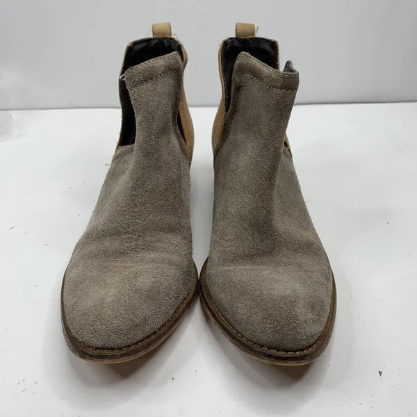 Anthro Diba True Sz 6.5 Stop By Bootie Beige Brown Suede Leather Colorblock Boot - Image 5