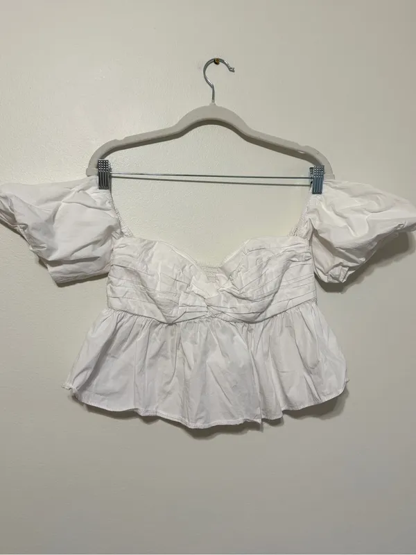 ZARA WHITE BABYDOLL CROPPED TOP SMALL BLOUSE WOMENS BEACH SUMMER blogger fave - Image 2