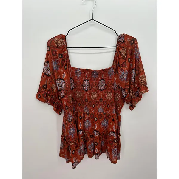 Maurices Womens Orange Babydoll Top‎ Sz L Boho Festival Peasant Fall Feminine - Image 2