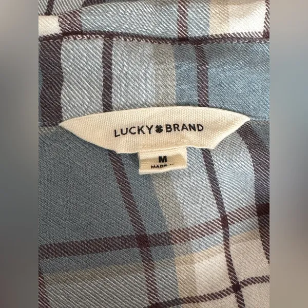 Lucky Brand Blue and White plaid soft button down Euc medium - Image 4