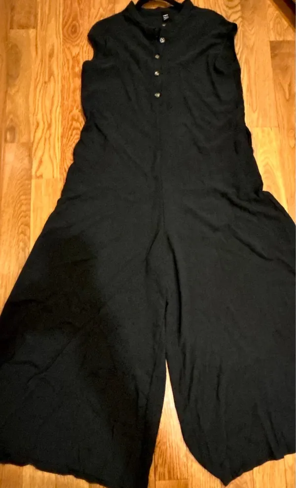 SHEIN black exaggerated Wide-Leg Button-Front placket oversize Jumpsuit L - Image 7