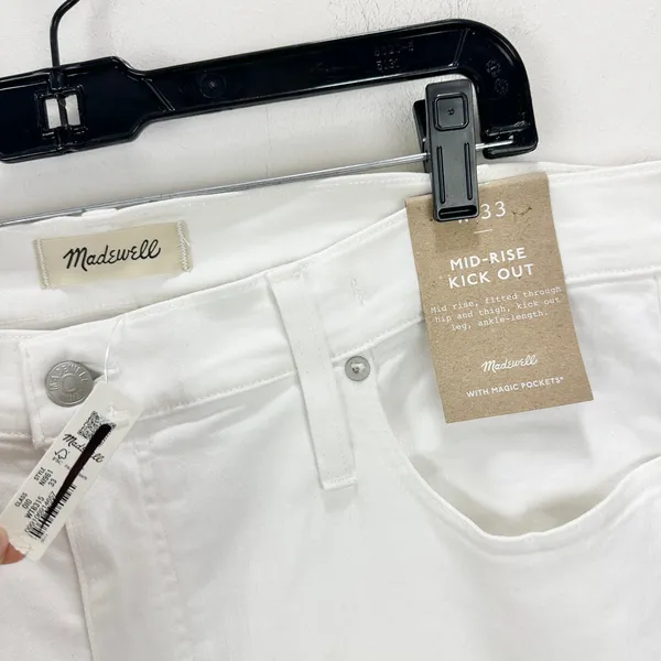 Madewell Kick Out Crop Jeans Pure White Stretch Mid Rise Flare NI961 US 33 NWT - Image 10