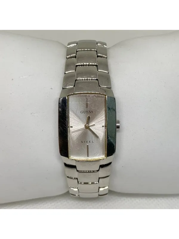 Vintage guess steel women watch silver tone 21mm quartz links 6.5” running - Image 2