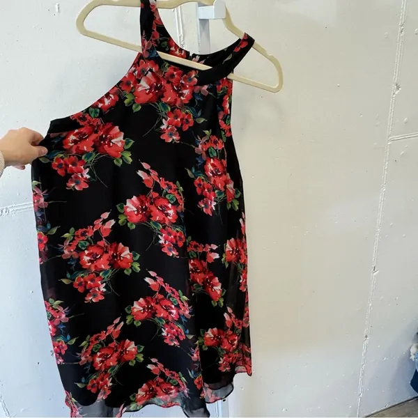 Betsey Johnson Black Floral Sleeveless Halter Mini Flowy‎ Romantic Dress Sz 10 - Image 5