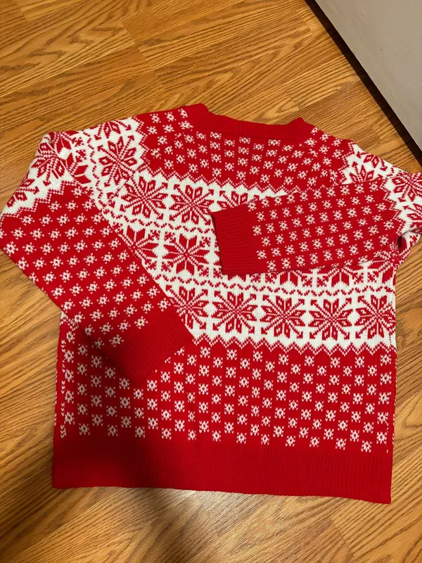 SheIn Red Snowflake Christmas Holiday Sweater - Image 2