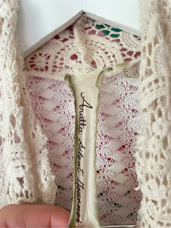 Aratta Silent Journey Shawl Thermal Lace Crochet Open Waterfall Cardigan Small - Image 3