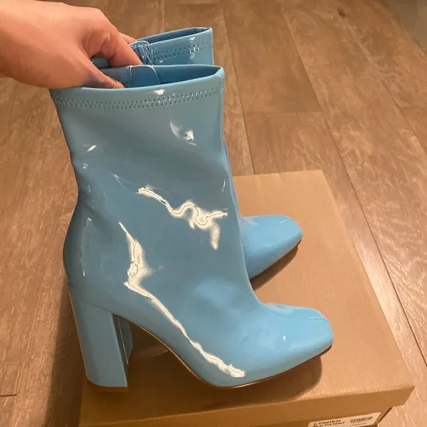 Steve Madden Womens Lynden Square Toe Side Zip Block Heel Ankle Boots Blue 7.5 - Image 5