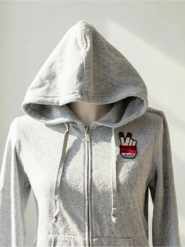 Y2K 2000s style Juicy Couture gray zip up jacket with red hand graphic - Image 2