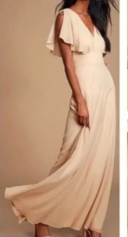 Lulus Dearly Loved Cream Flutter Sleeve Maxi Dress Size M - Image 6