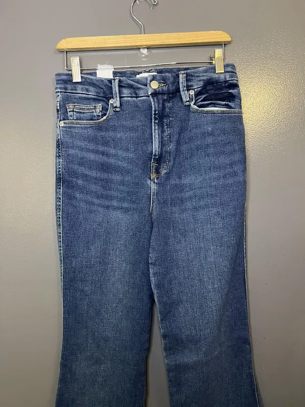 Good American Jeans Womens 8/29 Blue High Rise Bootcut Distressed Frayed Denim - Image 6