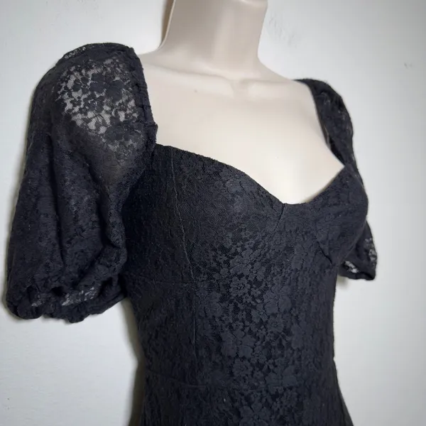 H&M Women Whimsigoth Vamp Babydoll Dress Small Black Lace Square‎ Neck Midi Slit - Image 12