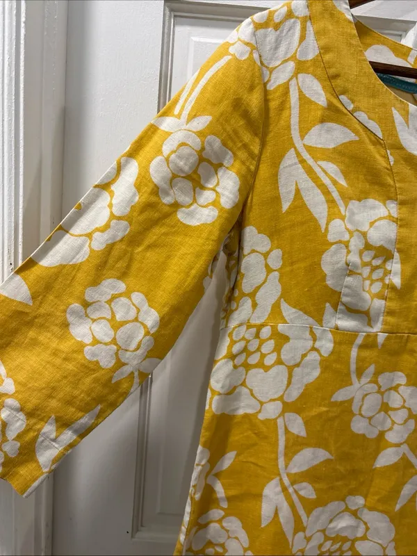 Boden Women’s 100% Linen Shift Dress Size 6R Yellow/White Floral Resortwear - Image 2