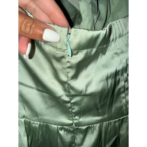 Sage Green Satin Strapless Sweetheart Corset Midi Dress Women L Fairycore Event - Image 4